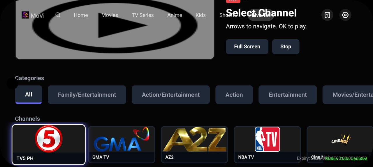 MoVi Live TV screen