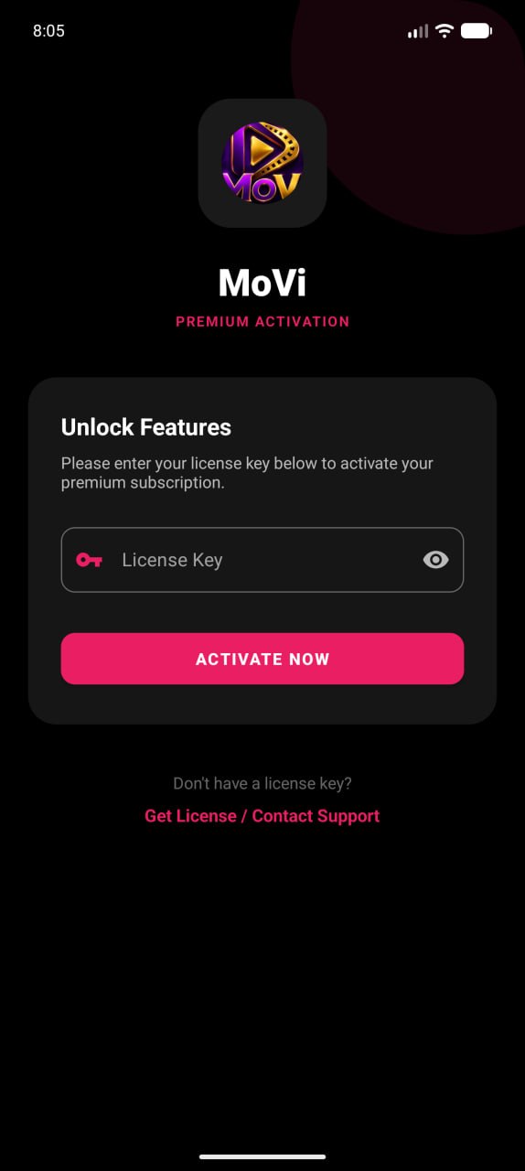 MoVi premium activation license screen
