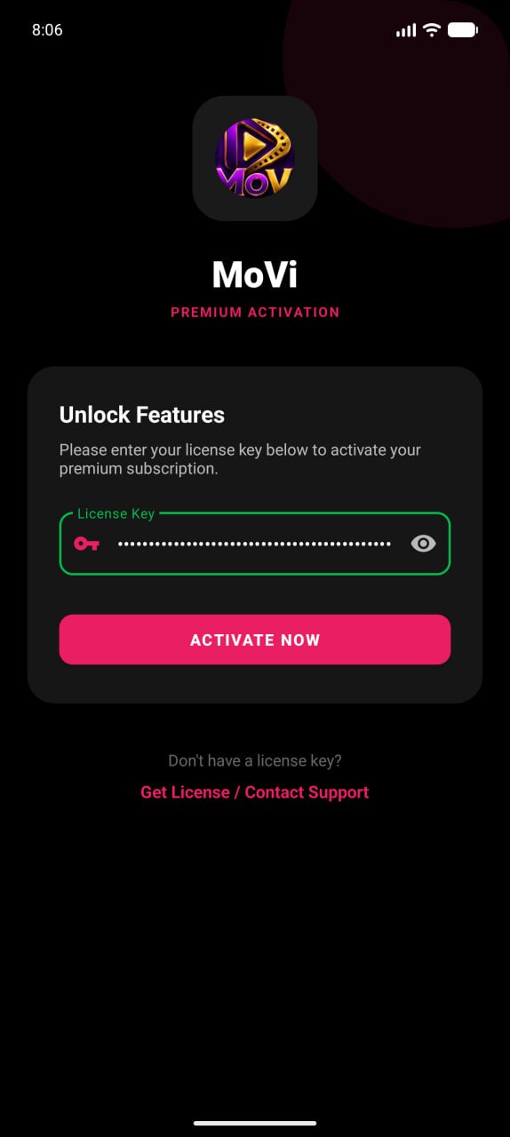 MoVi license key field with Activate button