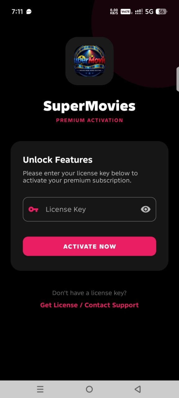 SuperMovies license screen