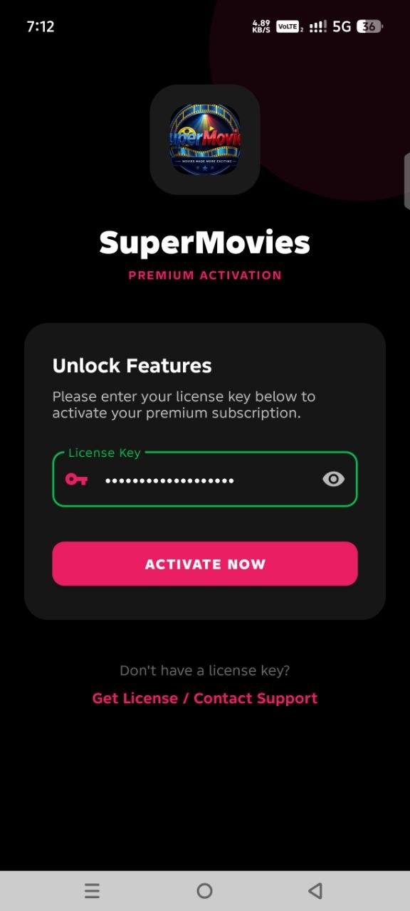 License key field and Activate button