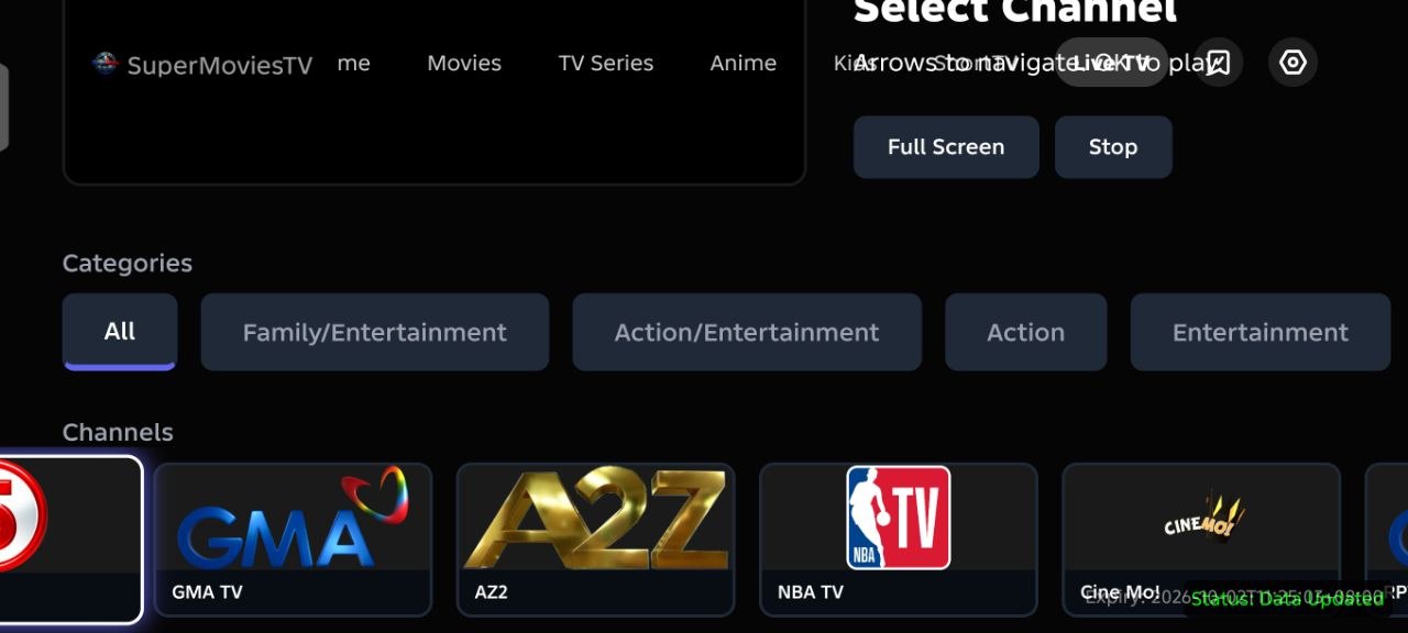 SuperMovies live TV screen