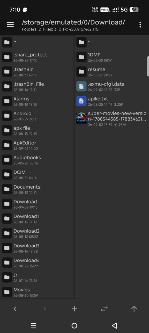 File manager Downloads folder showing the SuperMovies New Version APK